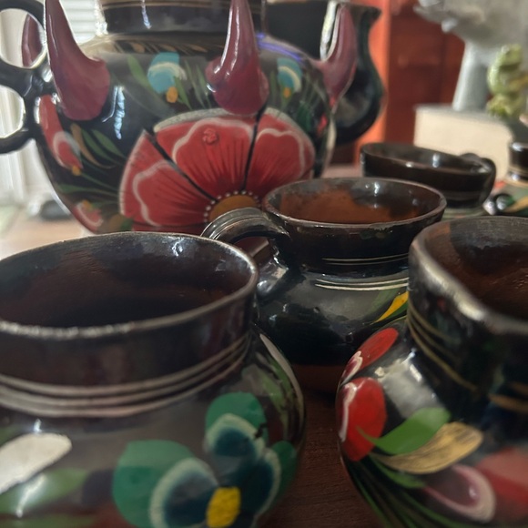 Vintage Red Clay Tea Pot | Terra Cotta Pottery Tea Pot with Tea Cups |